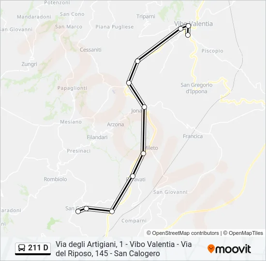211 D Bus Line Map