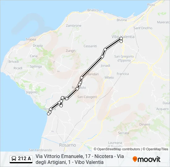 212 A Bus Line Map