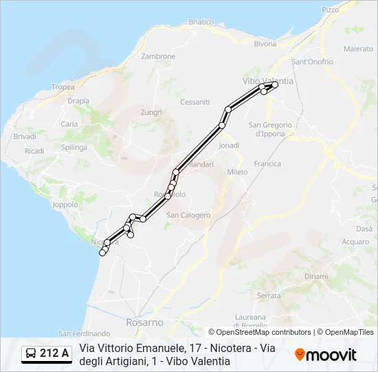 212 A Bus Line Map