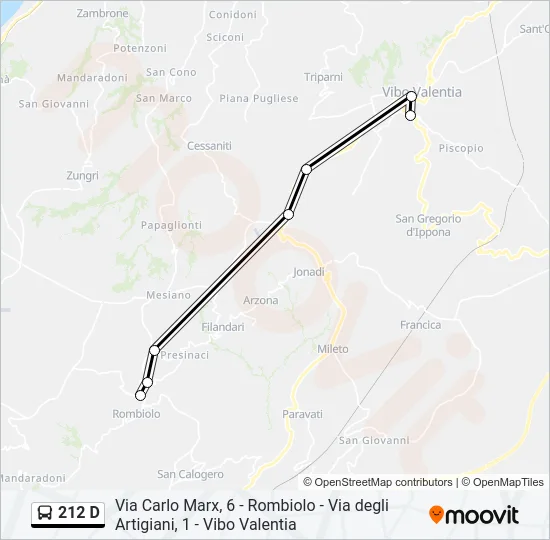 212 D Bus Line Map