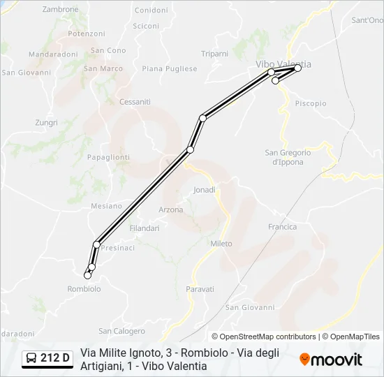212 D Bus Line Map