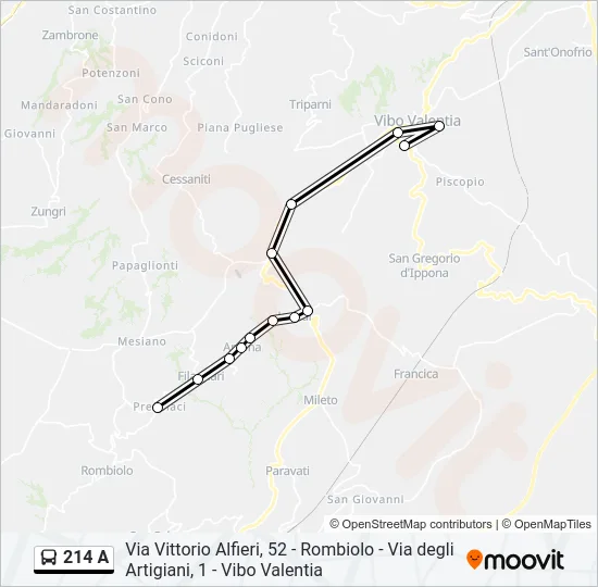 214 A Bus Line Map