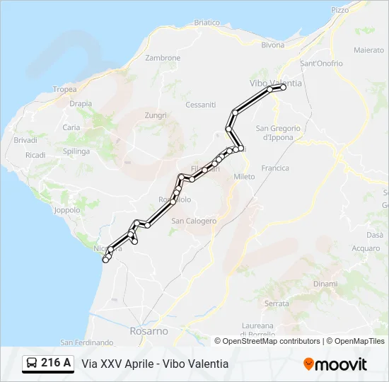 216 A Bus Line Map
