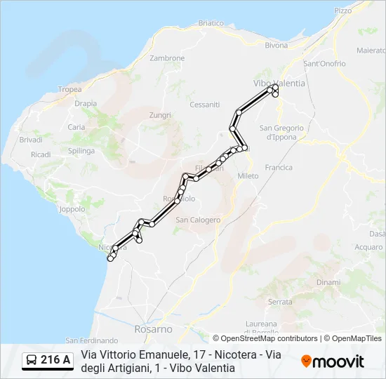 216 A Bus Line Map