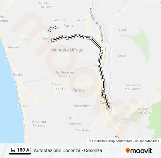 180 A Bus Line Map