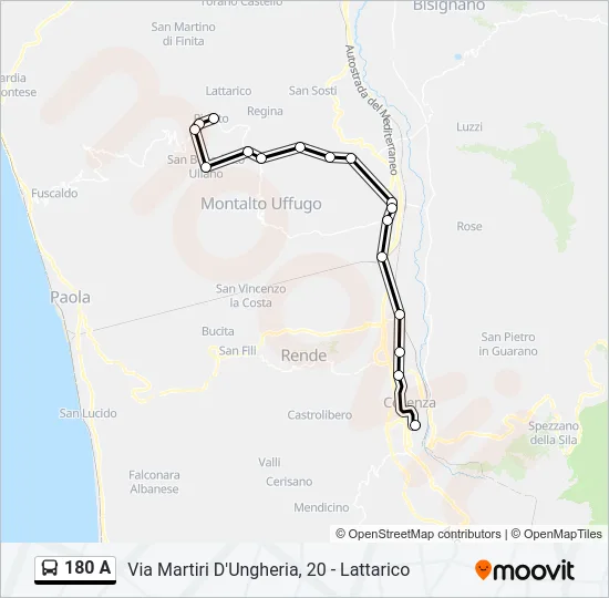 180 A Bus Line Map