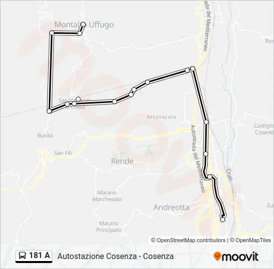 181 A Bus Line Map