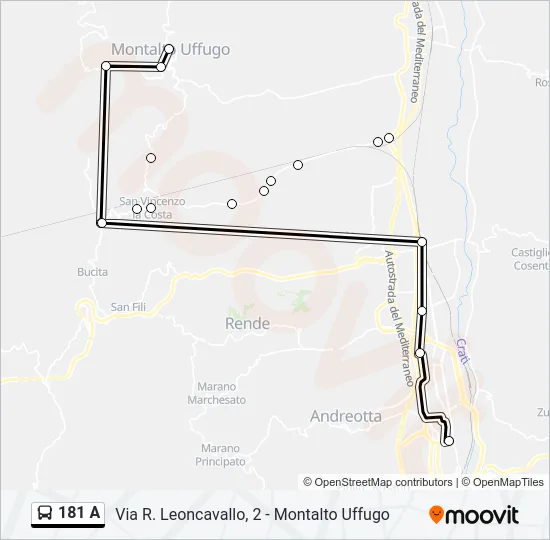 181 A Bus Line Map