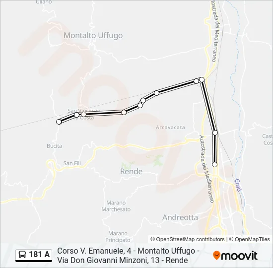 181 A Bus Line Map