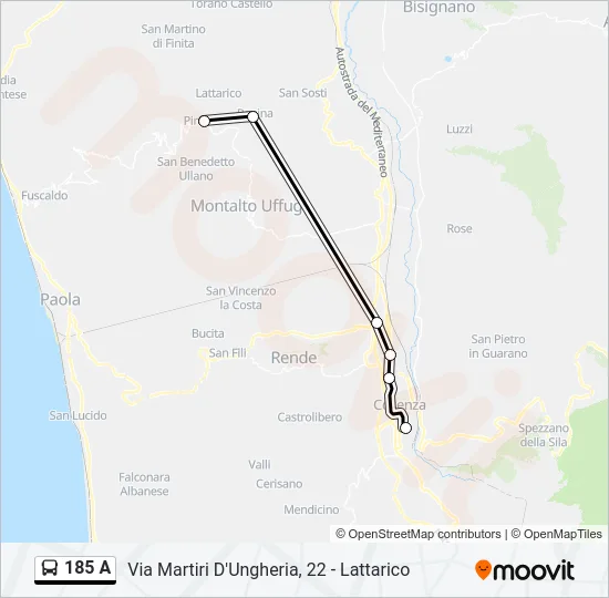 185 A Bus Line Map