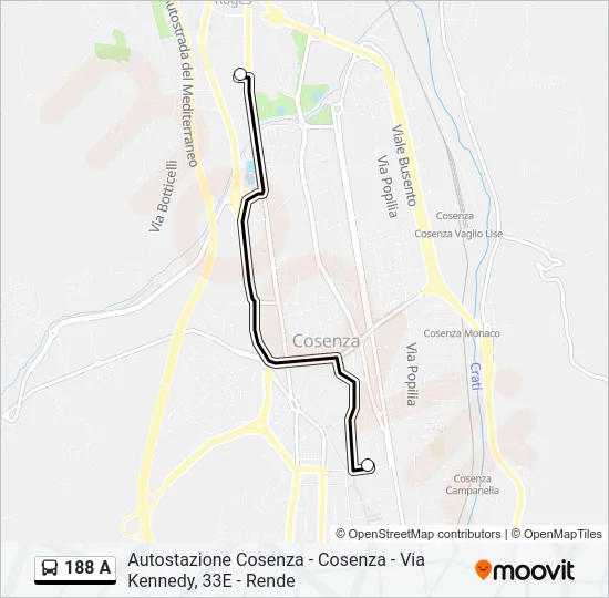 188 A Bus Line Map