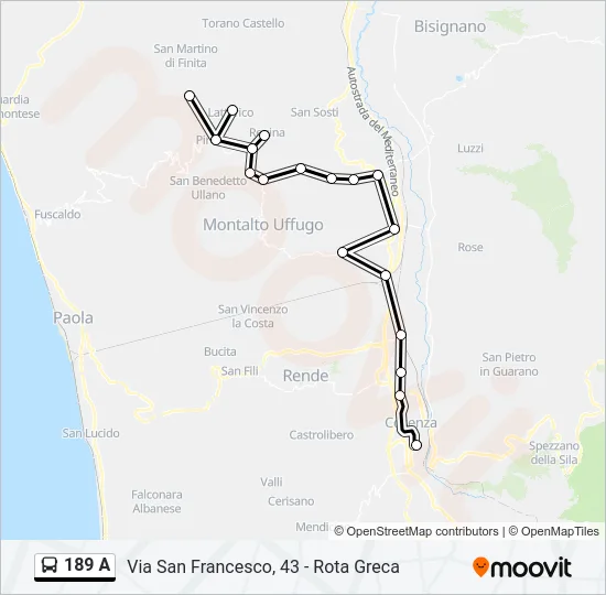 189 A Bus Line Map