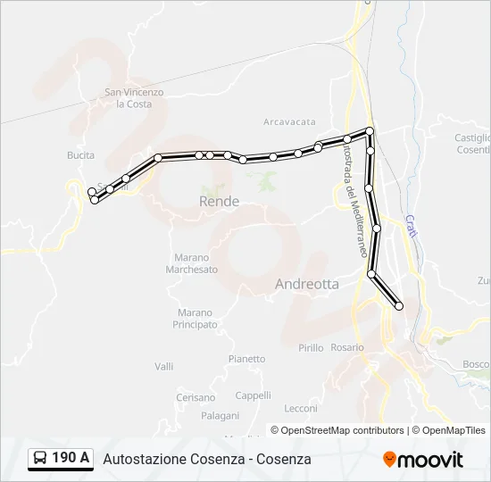 190 A Bus Line Map