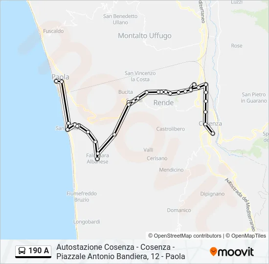 190 A Bus Line Map