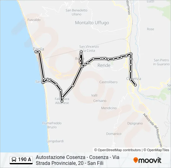 190 A Bus Line Map