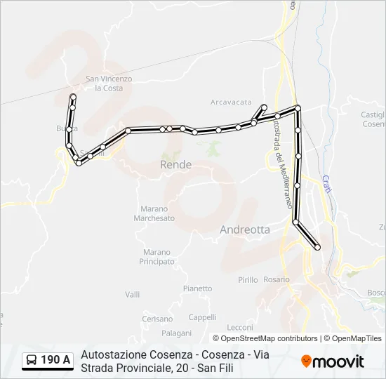 190 A Bus Line Map