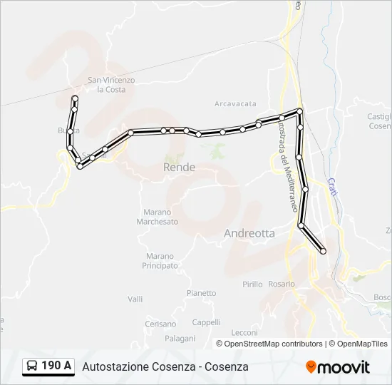 190 A Bus Line Map