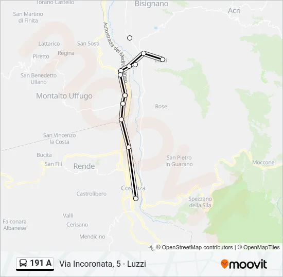 191 A Bus Line Map