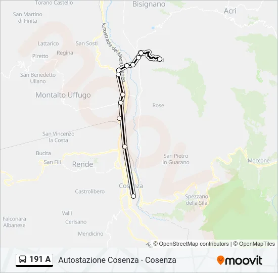 191 A Bus Line Map