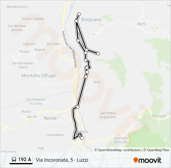 192 A Bus Line Map