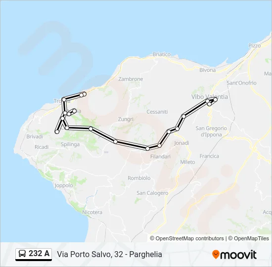 232 A Bus Line Map