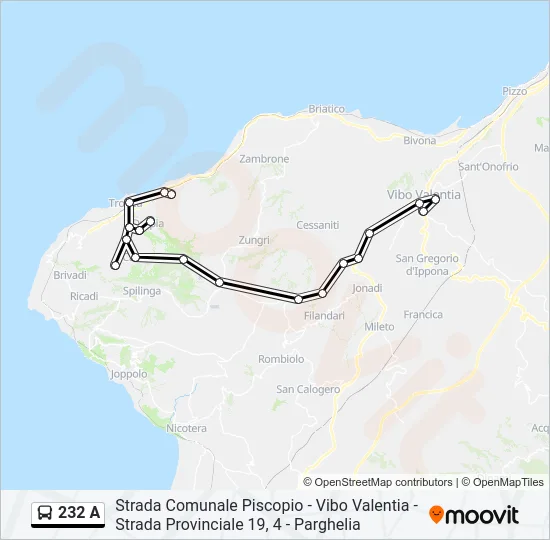 232 A Bus Line Map