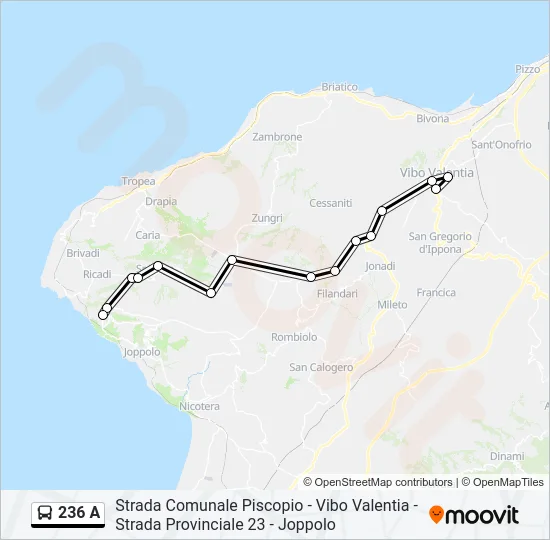 236 A Bus Line Map