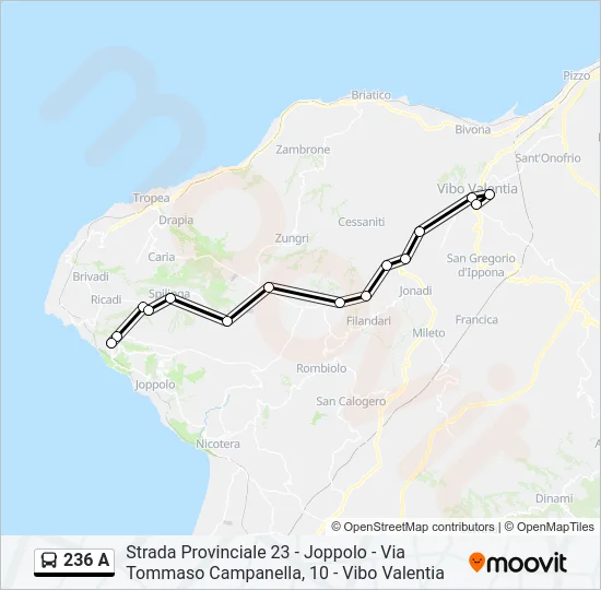 236 A Bus Line Map