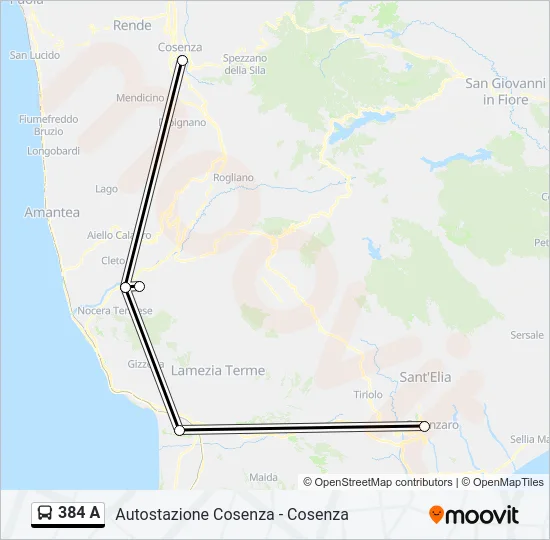 384 A Bus Line Map