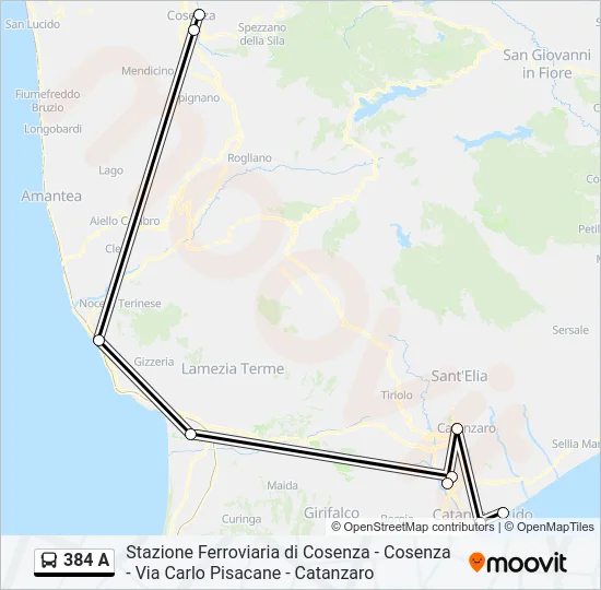 384 A Bus Line Map