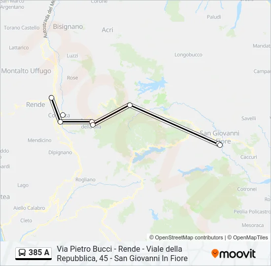 385 A Bus Line Map