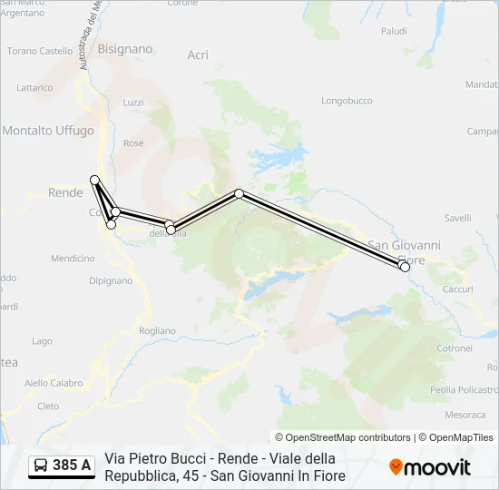 385 A Bus Line Map
