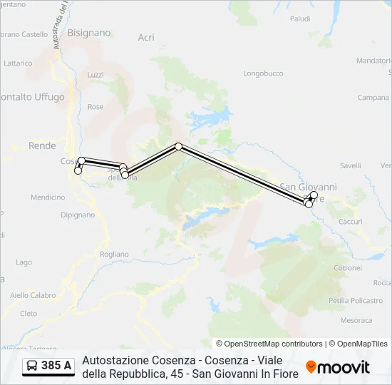385 A Bus Line Map
