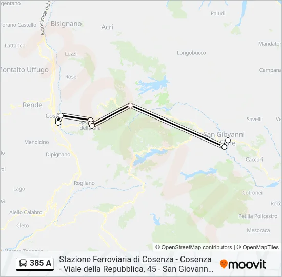 385 A Bus Line Map