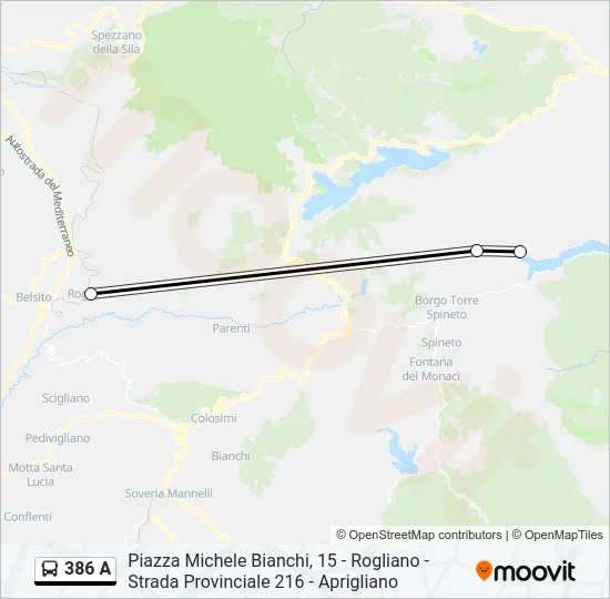 386 A Bus Line Map