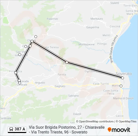 387 A Bus Line Map