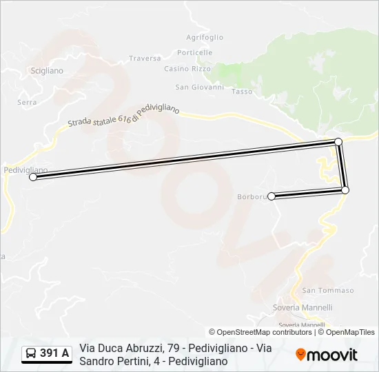 391 A Bus Line Map