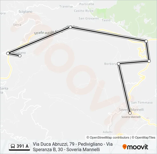 391 A Bus Line Map