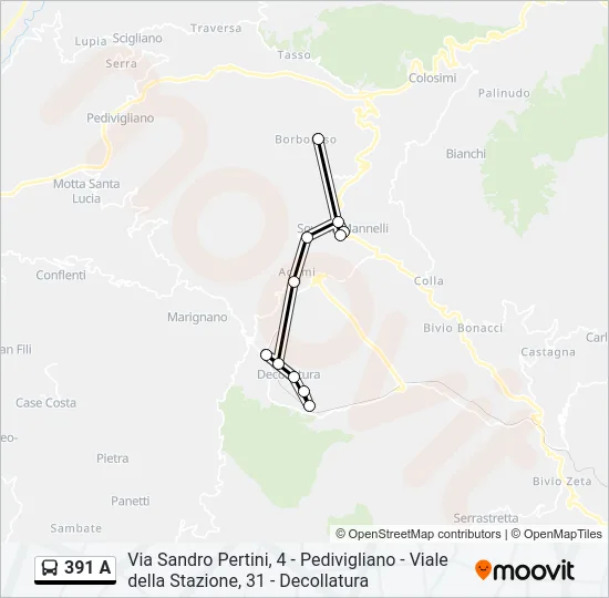 391 A Bus Line Map