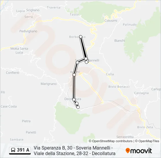 391 A Bus Line Map
