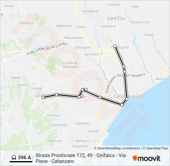 396 A Bus Line Map