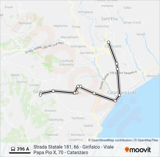 396 A Bus Line Map