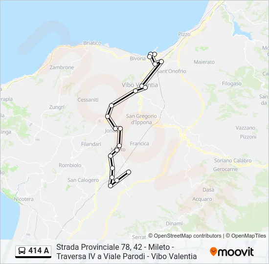 414 A Bus Line Map