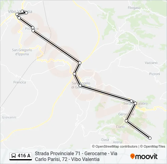 416 A Bus Line Map