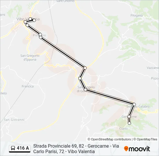416 A Bus Line Map