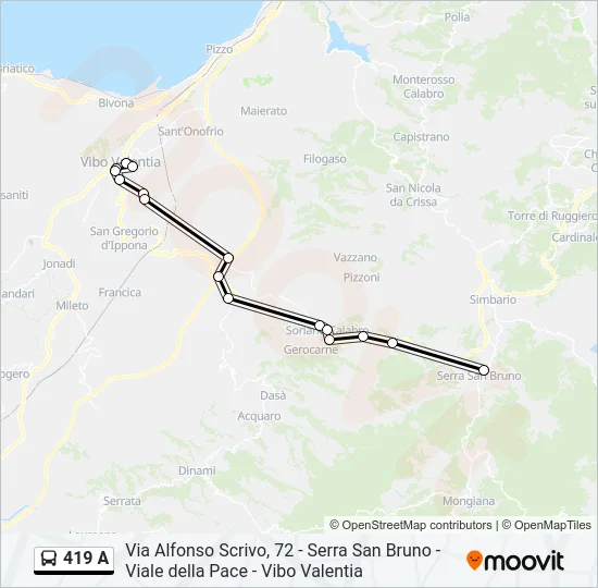 Percorso linea bus 419 A