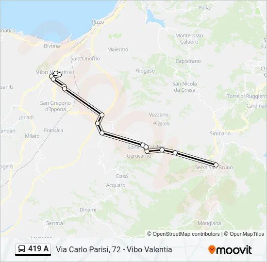 419 A Bus Line Map