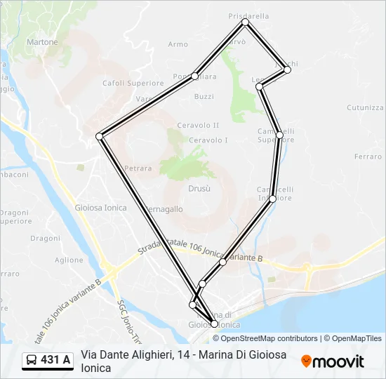 431 A Bus Line Map