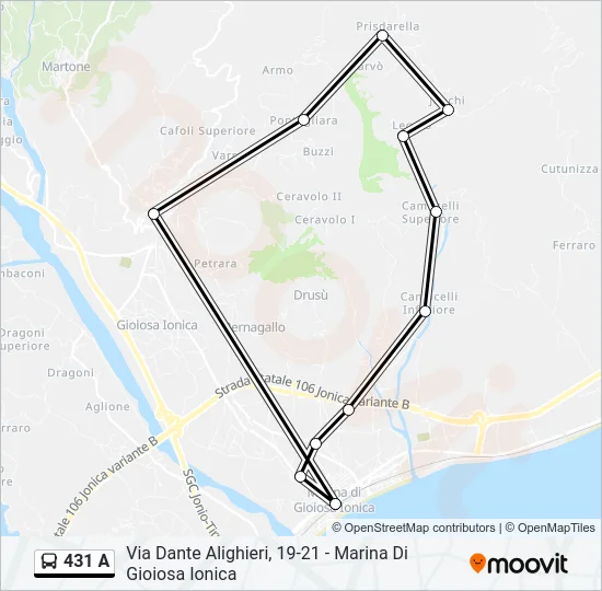 431 A Bus Line Map