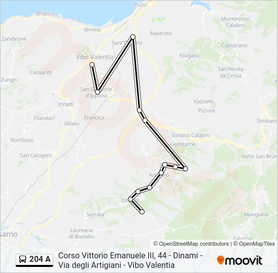 204 A Bus Line Map